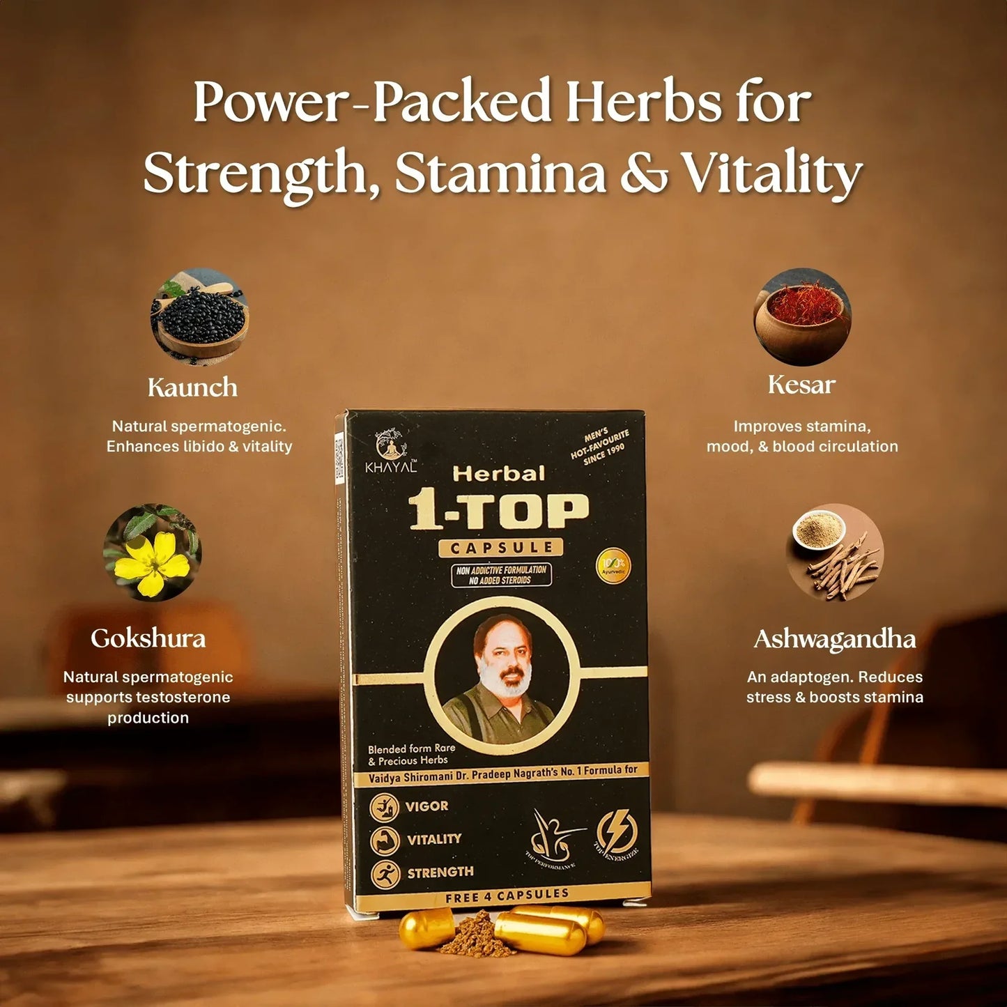 Khayal Herbal 1-Top Capsule | Non-Addictive Ayurvedic Formula ( Pack of 3 )