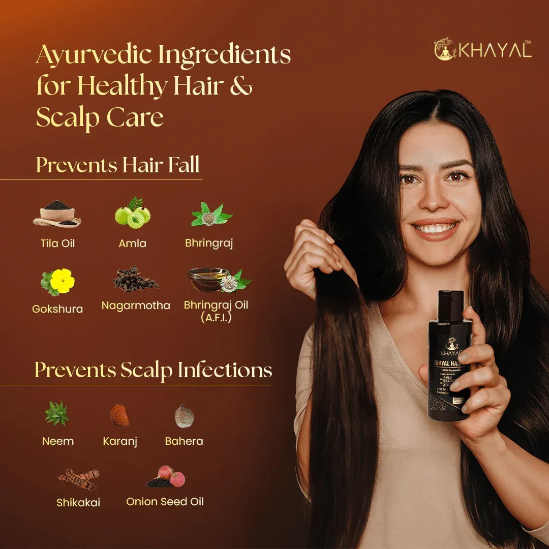 Khayal Hair Oil with Pure Sesame Oil Base | For Hair Strength & Scalp Health | 100% Organic | Crafted by Taila Paka Vidhi - Khayal Health