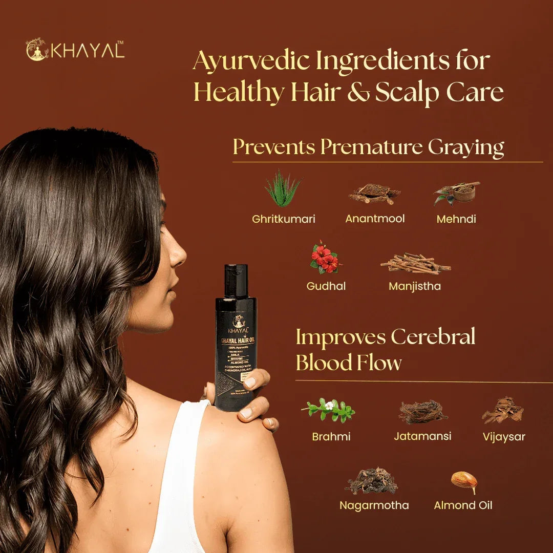 Khayal Hair Oil with Pure Sesame Oil Base | For Hair Strength & Scalp Health | 100% Organic | Crafted by Taila Paka Vidhi - Khayal Health